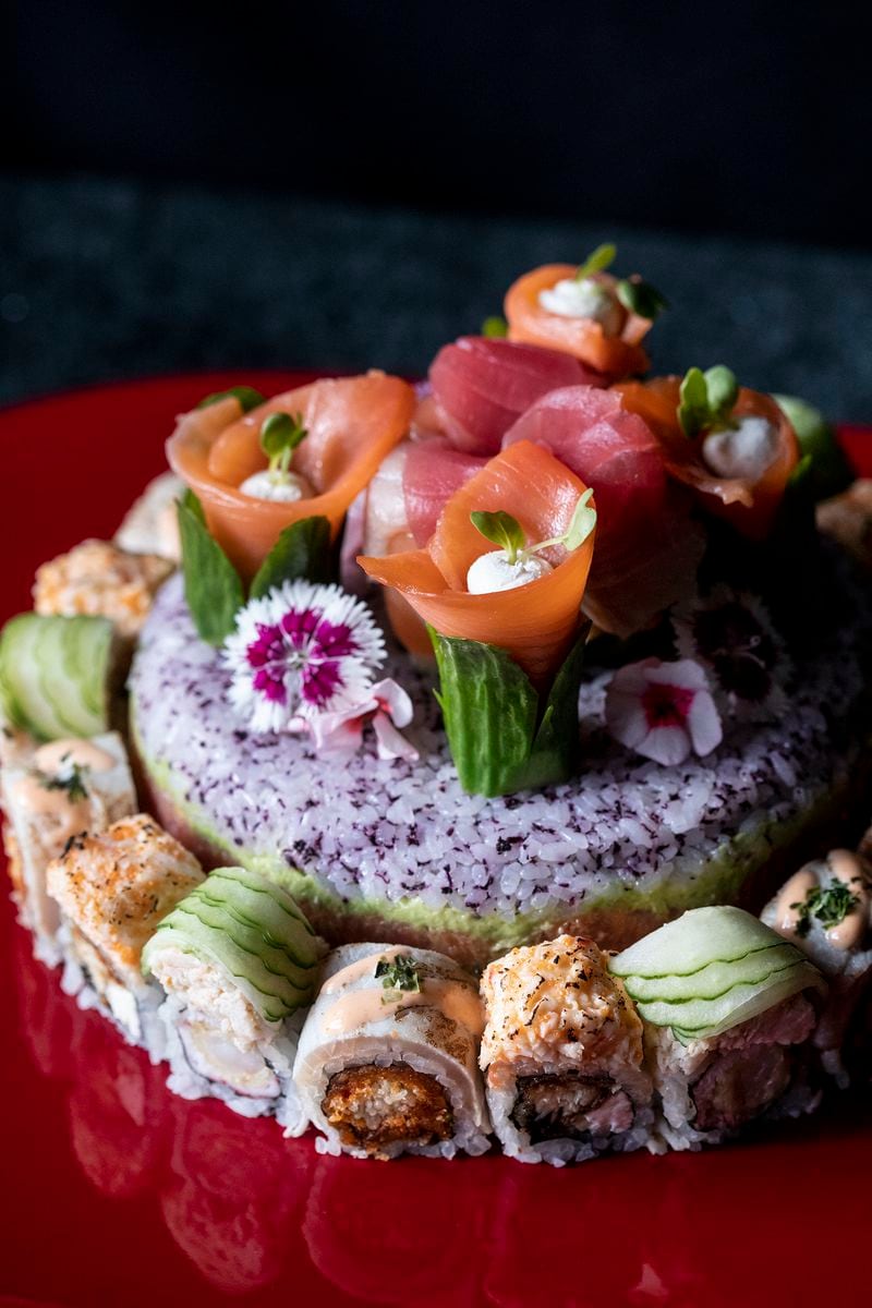 One of Nakato’s newest creations, the sushi cake, has become a popular way to celebrate special occasions. Courtesy of Nakato Japanese Restaurant
