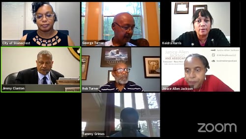 This is a screenshot from Stonecrest's special called meeting on April 20.