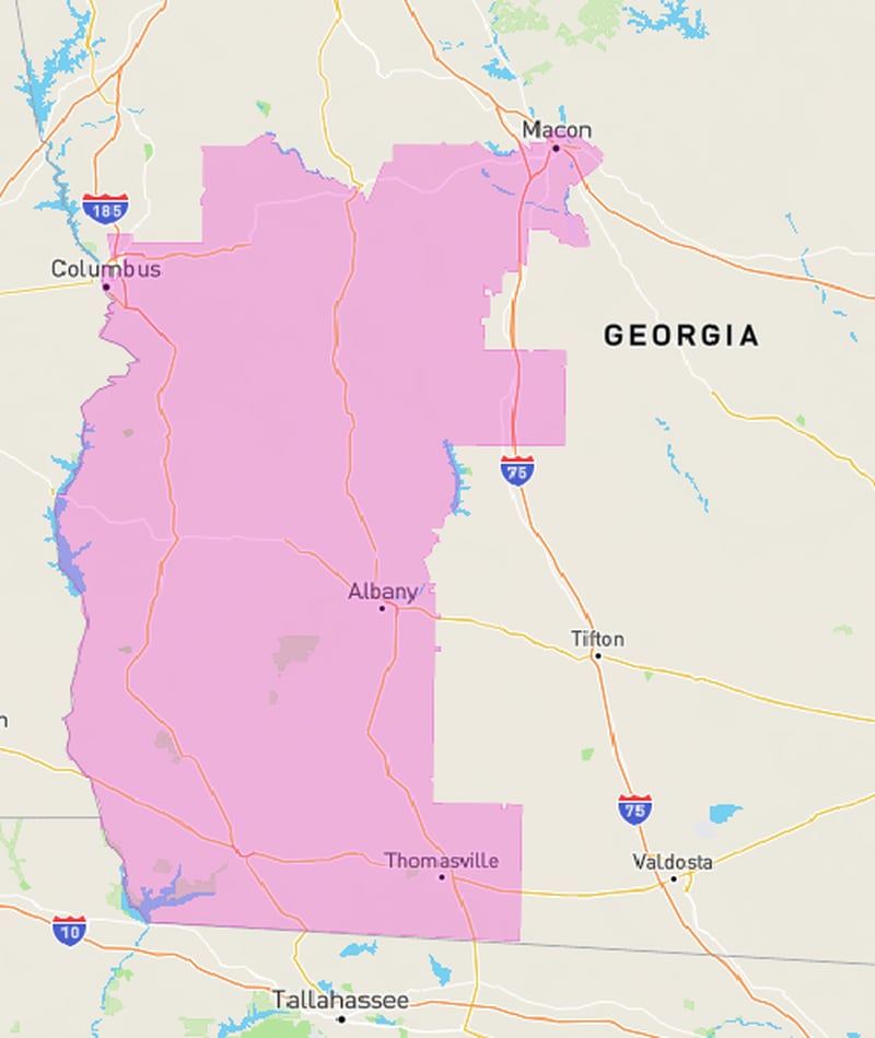 Map of Georgia's 2nd Congressional District in 2022.