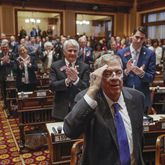 Former U.S. Sen. Johnny Isakson acknowledges applause as he is honored during a joint session of the Georgia Legislature on Jan. 16, 2020. Bob Andres / bandres@ajc.com