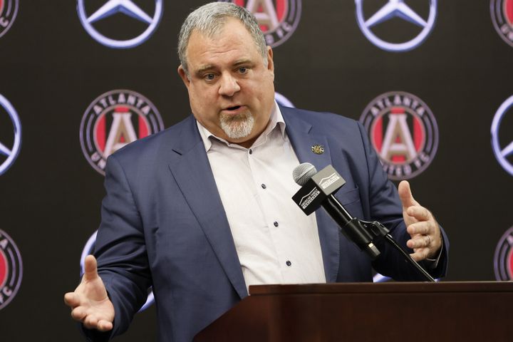 Atlanta United CEO/President Garth Lagerwey answers a question during his introductory news conference Tuesday.  (Miguel Martinez / miguel.martinezjimenez@ajc.com)
