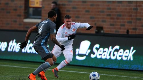 Atlanta United's Greg Garza dribbles in the first half against Minnesota United on Saturday. (Atlanta United)
