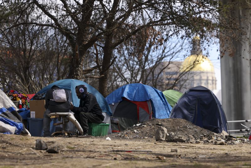 A homeless encampment at Pryor Street under the I-20 overpass in Atlanta.