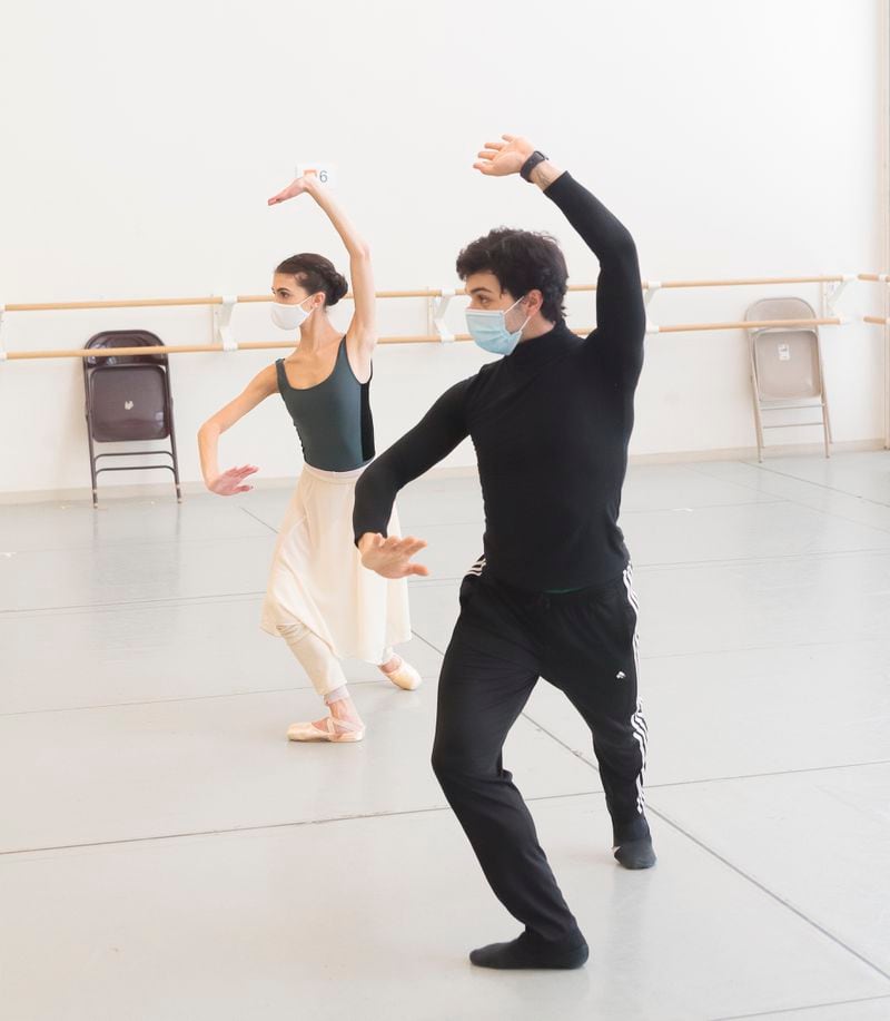 Sergio Masero rehearses his ballet “Teneo Integrum” with Juliana Missano for the “Silver Linings” performances. (Photo by Kim Kenney)