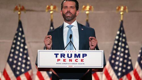 Donald Trump Jr. pre-records his address to the Republican National Convention at the Mellon Auditorium on Aug. 24, 2020 in Washington, D.C. (Chip Somodevilla/Getty Images/TNS) 