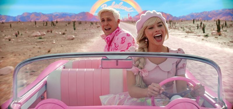 Ryan Gosling as Ken and Margot Robbie as Barbie in Warner Bros. Pictures’ “Barbie,” a Warner Bros. Pictures release. (Courtesy of Warner Bros. Pictures/TNS)