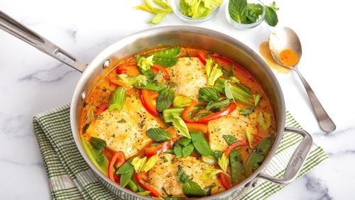 Wild Alaska Halibut with Red Curry and Vegetables.
Courtesy of Brooke Slezak