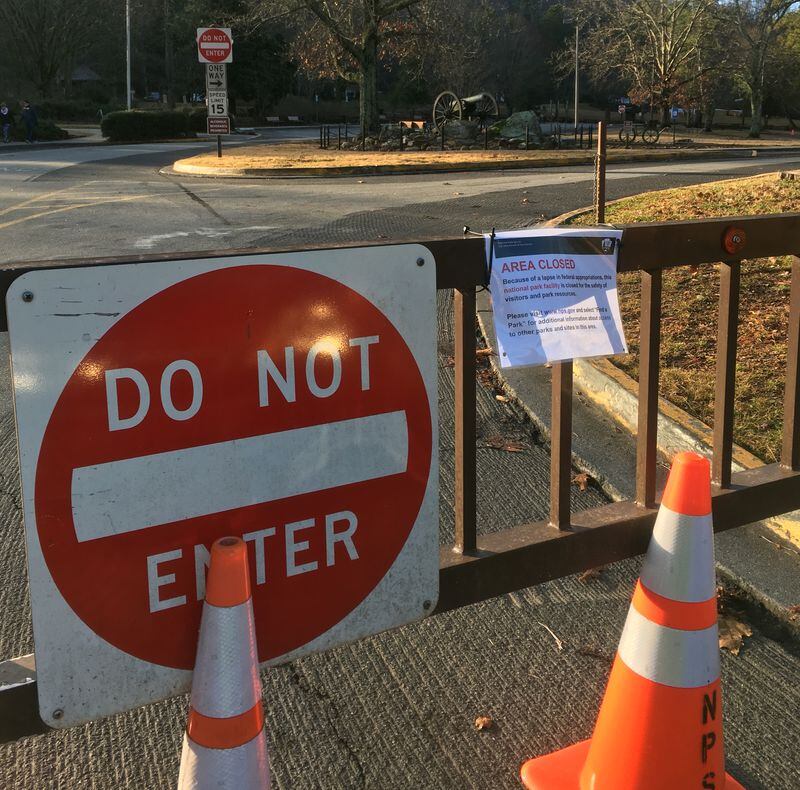 Kennesaw Mountain National Battlefield Park is officially closed. Hikers, runners and dog-walkers are out in force anyway. They just can't park in the main lot.  AJC photo: Jennifer Brett