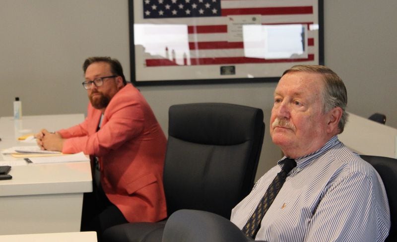 Lance Lamberton (right) filed an ethics complaint against Transit Advisory Board member Matt Stigall (left), which the Board of Ethics dismissed unanimously on Monday, May 15, 2023. (Taylor Croft/taylor.croft@ajc.com)
