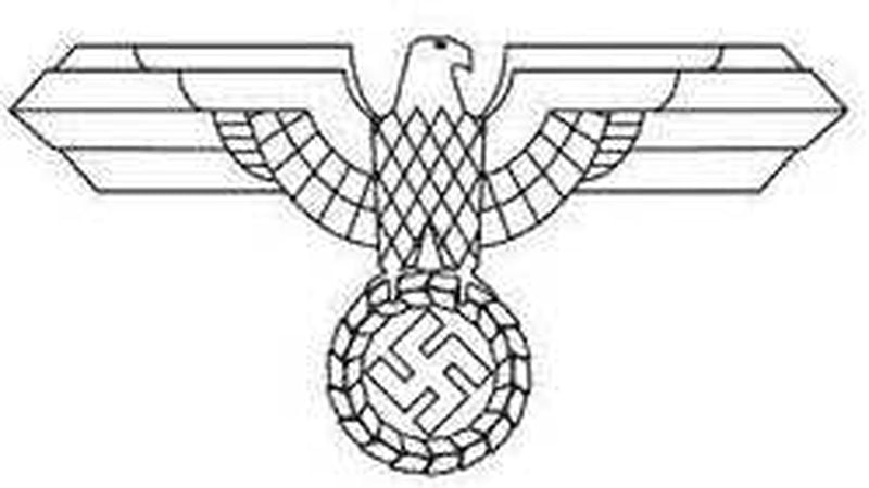 The Nazi Eagle crest became a symbol for white supremacists worldwide. It depicts an eagle holding a swastika in its talons. Image Credit: Anti-Defamation League.