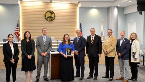 The Johns Creek City Council recently recognized Recreation Program Coordinator, Sunnie McWalters, after she received the 2021 Georgia Recreation and Park Association Recreation Programmer of the Year award. (Courtesy City of Johns Creek)