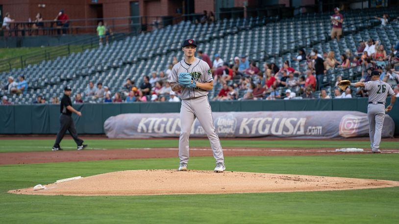 Braves prospect AJ Smith-Shawver pitches for the Gwinnett Stripers. (Photo courtesy of the Memphis Redbirds)