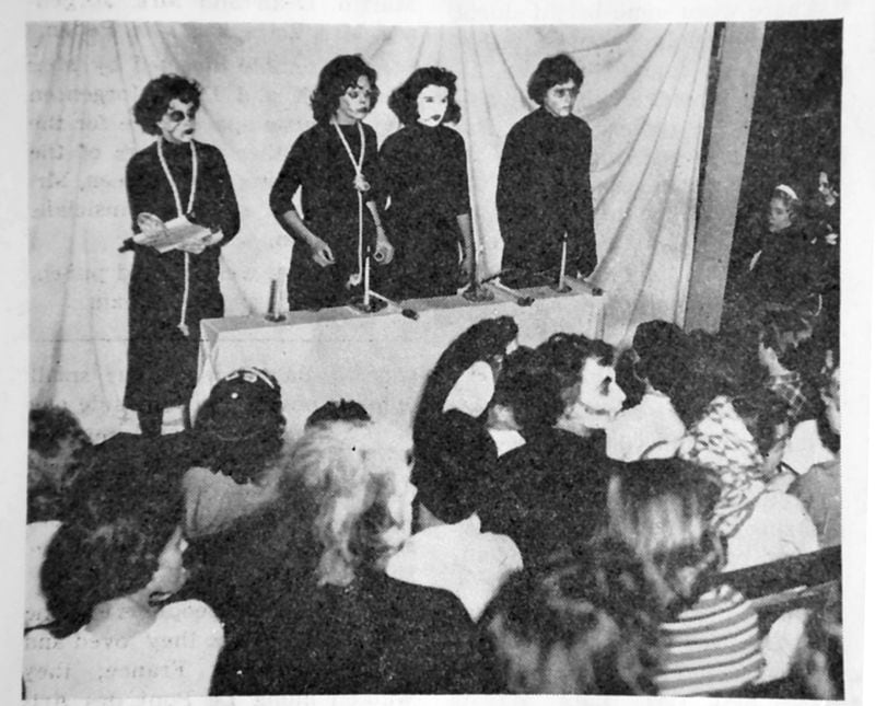 School newspaper coverage of “Rat Week” from the mid-1950’s shows students with painted faces and nooses around their necks. COPY PHOTO