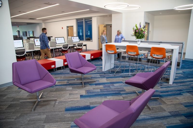 In addition to books, the new library branch in Duluth has 36 computer stations, a meeting room that can fit 120 people with retractable walls for added capacity and two learning labs with areas for sewing, crafting, 3D printing and coding. (Courtesy of Gwinnett County)