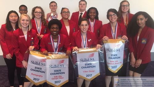 Sandy Creek High students display their medals from the state SkillsUSA competition.