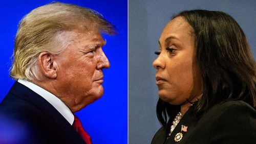 An overwhelming majority of Georgia voters believe politics played a big role in Fulton County District Attorney Fani Willis’ indictment of former President Donald Trump, a new Atlanta Journal-Constitution survey found. (Chandan Khanna/Christian Monterrosa/AFP/Getty Images/TNS)