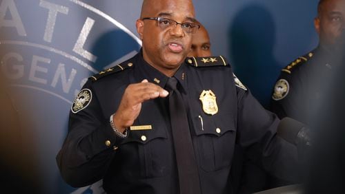 Atlanta Police Department Deputy Chief Charles Hampton holds a press conference to discuss the city’s plans to handle gang and gun violence this summer on Thursday June 22, 2023. (Natrice Miller/natrice.miller@ajc.com)