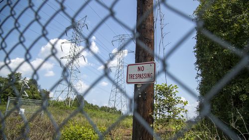 A “no trespassing” sign at the proposed site for the new Atlanta police and fire training center. (Alyssa Pointer/Atlanta Journal Constitution)
