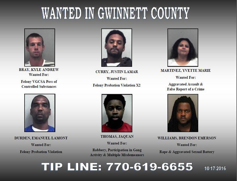 These people are included on a list of wanted fugitives released by the Gwinnett County Sheriff's Office on Oct. 17, 2016.