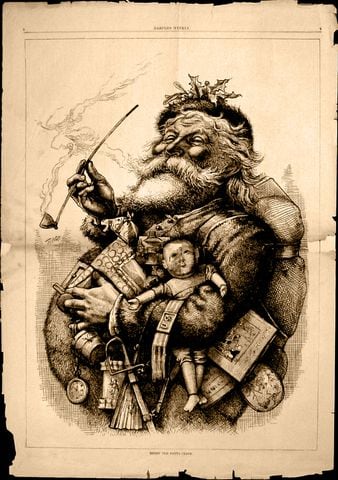 Santa through the years: 1881 drawing by Thomas Nast.