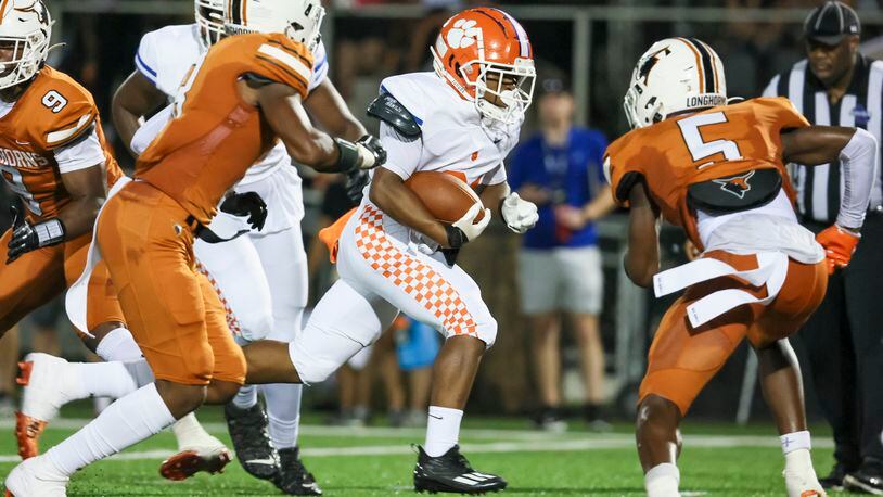 Parkview running back Brian Stokes (31) scores a rushing touchdown during the first half of their game against Kell in the 2023 Corky Kell + Dave Hunter Classic at Kell High School, Wednesday, August 16, 2023, in Marietta, Ga. (Jason Getz / Jason.Getz@ajc.com)