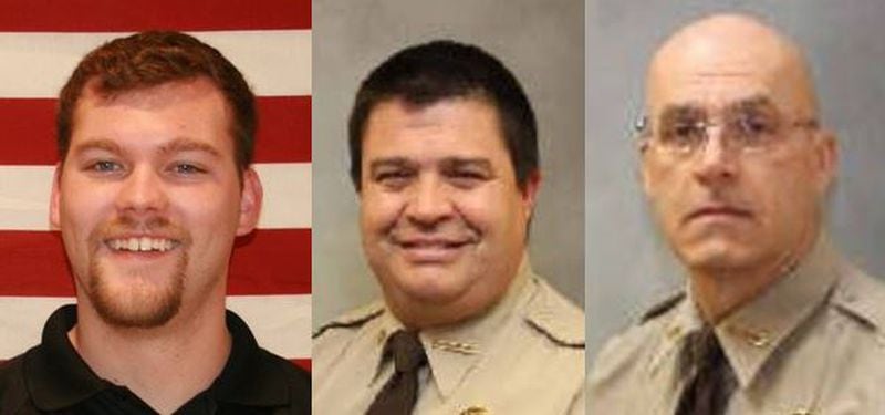 From left: Locust Grove Police Officer Chase Maddox, and Henry County Sheriff’s Deputies Michael Corley and Ralph “Sid” Callaway.