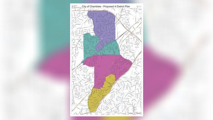 This is a proposed map of Chamblee that includes a fourth district.