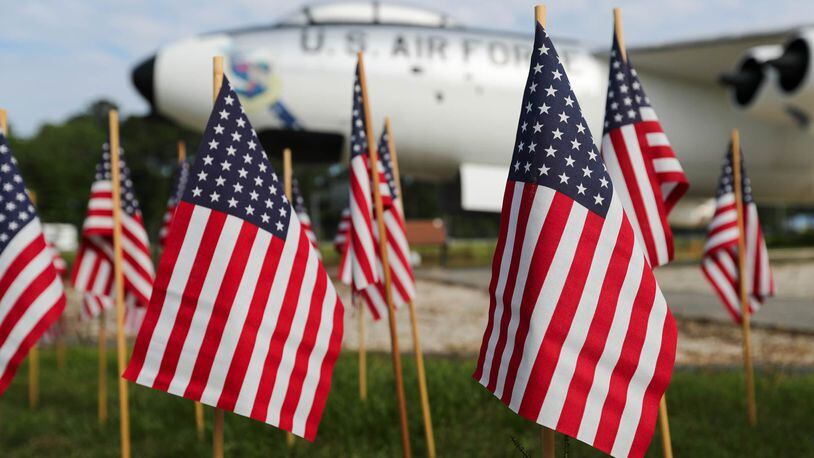 26,000 Flags have been placed throughout the garden at the National Museum of the Mighty 8th Air Force to honor those who died during WWII.