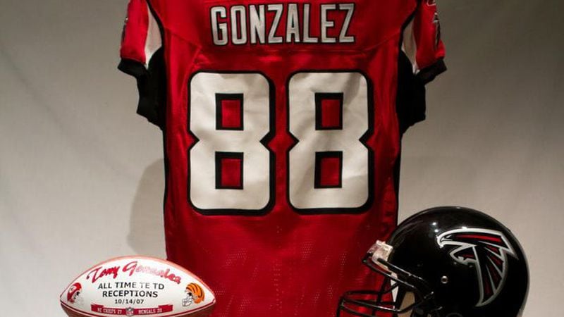 Some of Tony Gonzalez's Falcons gear has been donated to the Pro Football Hall of Fame in Canton, Ohio.