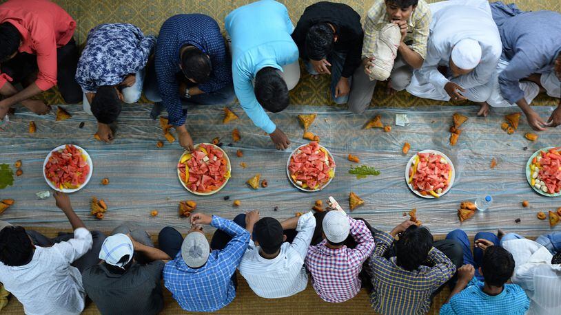 Muslims breaking their Ramadan fast with 'iftar'.