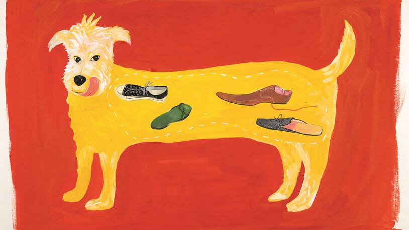 “S: He ate Mookie’s stinky sneaker for breakfast,” 2001, illustration for “What Pete Ate From A-Z (Really!)” (G.P. Putnam’s Sons, 2001) , gouache on paper, 18 3/8 x 24 1/6 inches. Maira Kalman, courtesy of Julie Saul Gallery, New York. All rights reserved. Contributed by High Museum of Art