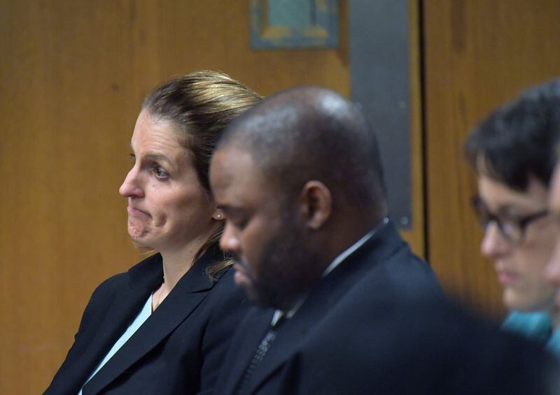 January 10, 2019 Lawrenceville - Capital defenders Emily Gilbert and Brad Gardner during a hearing of death-penalty defendant Tiffany Moss before Gwinnett County Superior Court judge George Hutchinson III on Wednesday. HYOSUB SHIN / HSHIN@AJC.COM
