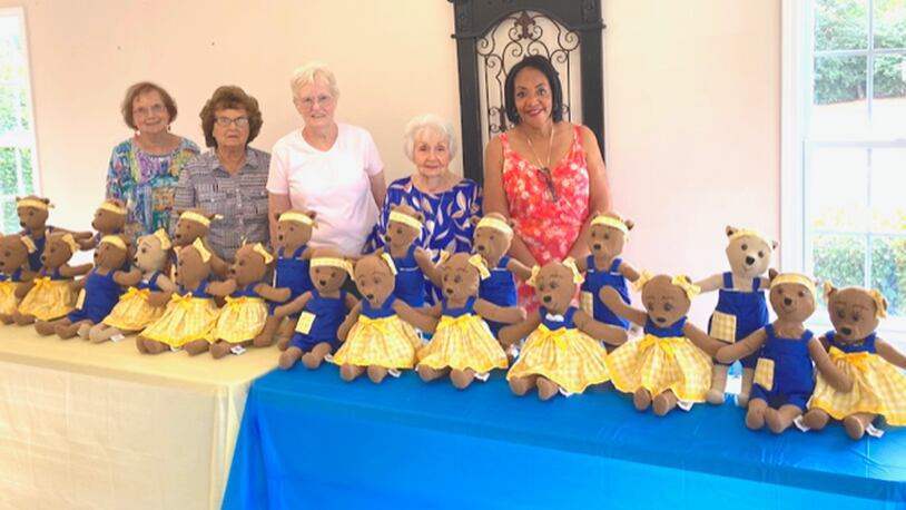 From left, Betty Pate, Helen Garland, Jean Hodges, Linda Hubbard, and C. Joyce Farrar-Rosemon, make therapeutic musical bears for children who have experienced trauma. The group has sent bears to children in war-torn Ukraine and students affected by a mass shooting in Uvalde, Texas in May. The bears feature comforting messages that combine music therapy and prayers in Ukrainian, English or Spanish. Their Hope Teddy Bear project is an example of volunteer efforts to support communities that can't wait for global or national leaders to deliver innovative solutions and healing during conflict. CONTRIBUTED BY C. JOYCE FARRAR-ROSEMON