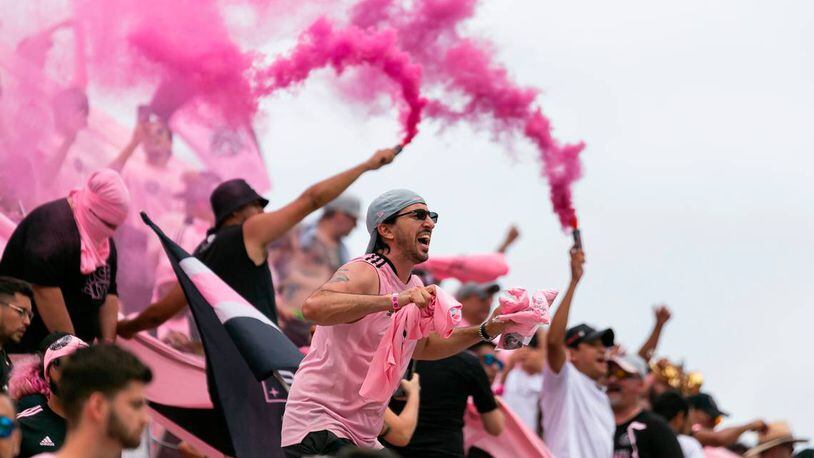 Inter Miami CF fans celebrate after their team defeated Atlanta United 2-1 during an MLS soccer match April 24 in Fort Lauderdale, Fla. (Matias J. Ocner/Miami Herald/TNS)