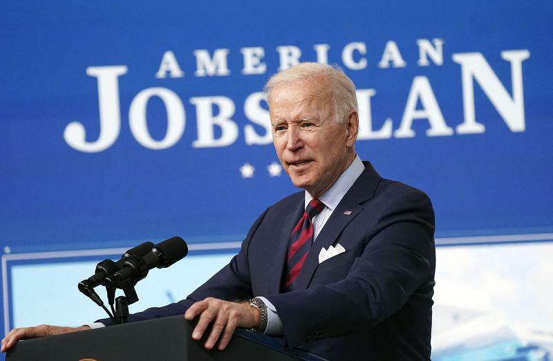 President Joe Biden delivers remarks on the investments in the American Jobs Plan at the White House in Washington, D.C., on Wednesday, April 7, 2021. (Leigh Vogel/Pool/Abaca Press/TNS)