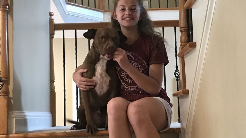 Jamison Clark was attacked by a friend’s dog and required several surgeries. Her parents worried that she might always be afraid of dogs, but instead Jamison, shown with her dog Cooper, recently collected more than 300 items to help homeless pets. SHELIA POOLE / SPOOLE@AJC.COM