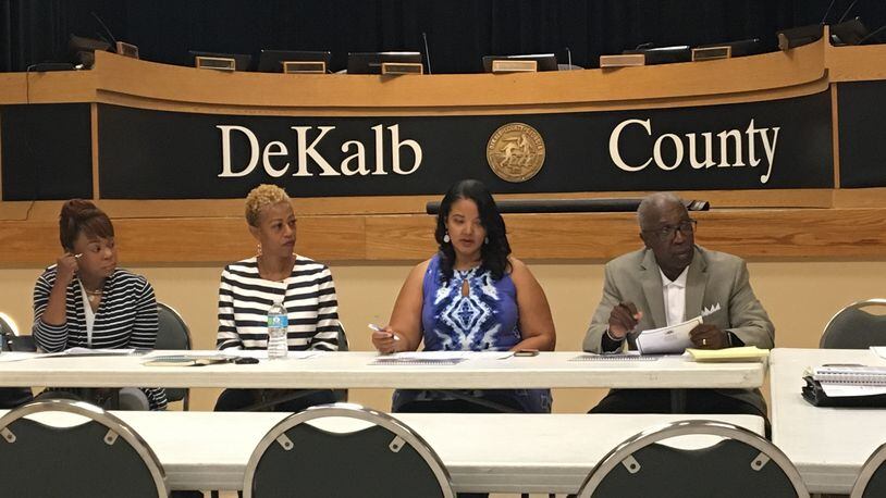 The DeKalb Audit Oversight Committee pictured on Aug. 11, 2017. From left: Harmel Codi, Gena Major, Monica Miles and Harold Smith. MARK NIESSE / MARK.NIESSE@AJC.COM