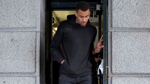 Hawks' Thabo Sefolosha leaves a courthouse in New York, Wednesday, April 8, 2015, following his arrest on charges he blocked officers from setting up a crime scene following the stabbing of Indiana Pacers' Chris Copeland.