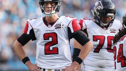 CHARLOTTE: Matt Ryan and the Falcons found no answers against the Panthers falling 38-0 in a football game on Sunday, Dec. 13, 2015, in Charlotte. Curtis Compton / ccompton@ajc.com
