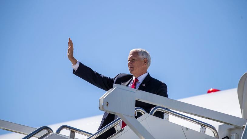 09/30/2020 - Marietta, Georgia - Vice President Mike Pence arrives at Dobbins Air Reserve Base in Marietta, Georgia, Wednesday, September 30, 2020.  (Alyssa Pointer / Alyssa.Pointer@ajc.com)