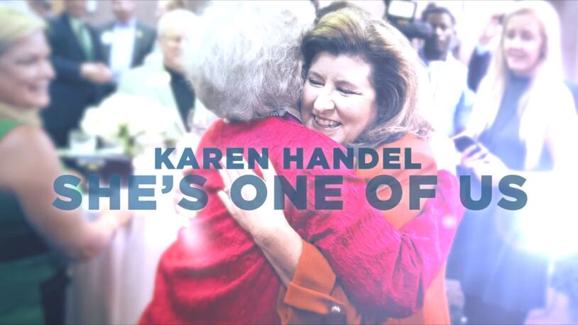 A freeze-frame from a US Chamber of Commerce ad for Karen Handel.