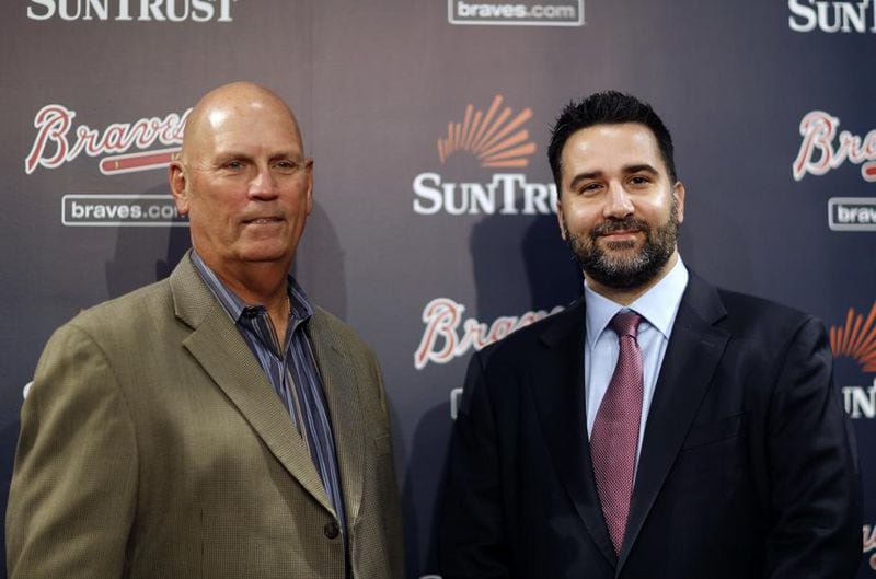  Brian Snitker (left) is back as manager and new GM Alex Anthopoulos is the new man in charge of baseball operations for the Braves. (Curtis Compton/AJC photo)