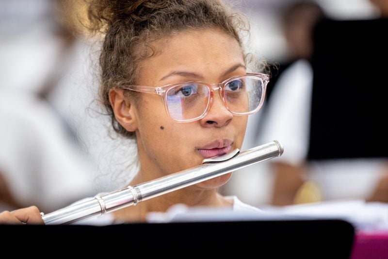 The Sound of Dutchtown high school marching band practices at Dutchtown High School in Hampton on Thursday, May 25, 2023. The band will play at a D-Day commemoration ceremony in France. (Arvin Temkar / arvin.temkar@ajc.com)