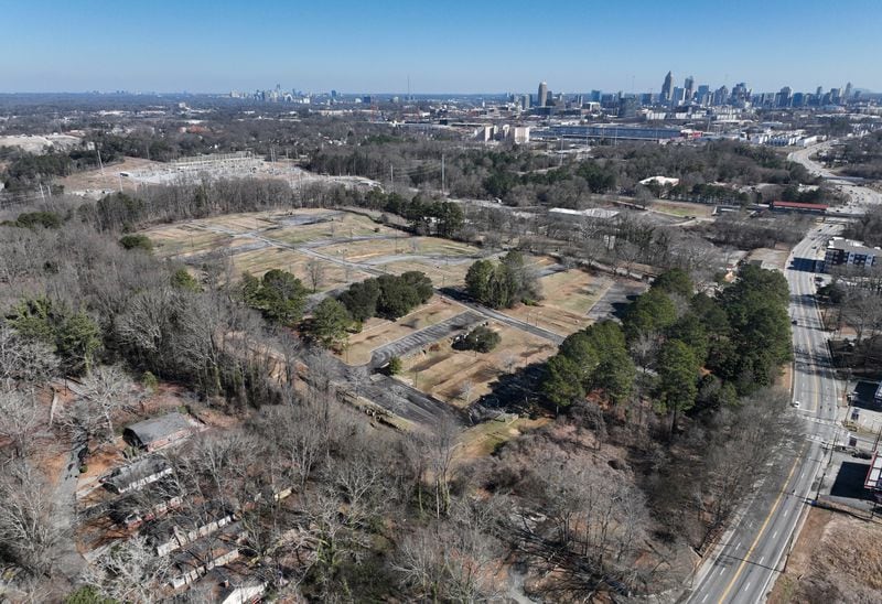 Areal photograph shows Microsoft's Westside property near Westside Park off Donald Lee Hollowell Parkway (right), Friday, Feb. 3, 2023, in Atlanta. Microsoft confirmed Friday it has stopped work on its gigantic campus in Atlanta’s Westside that was poised to bring thousands of jobs, act as a new hub for the technology giant and become a defining cornerstone of the area. (Hyosub Shin / Hyosub.Shin@ajc.com)