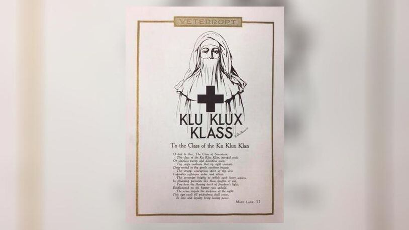 For generations, decade after decade, elite white families from across the South sent their daughters to Wesleyan College in Macon — the first chartered women’s college in the country founded in 1836. But wrapped in its traditions is a racist legacy, including overt ties to the Ku Klux Klan. The yearbook in the early 1900s was called the Ku Klux and some classes identified with the Klan — calling themselves the Ku Klux Klan of 1909 or 1913. COPY PHOTO