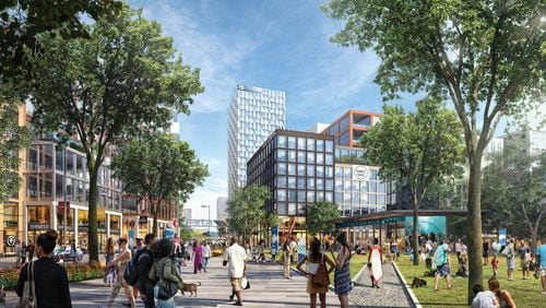 A rendering from developer CIM Group shows a new plaza within the redeveloped Gulch.