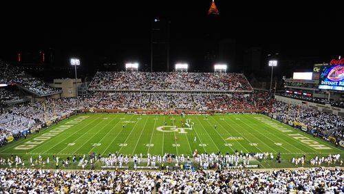 A general view of Bobby Dodd Stadium during the game between the Georgia Tech Yellow and the Miami Hurricanes on October 4, 2014 in Atlanta, Georgia. (Photo by Scott Cunningham/Getty Images)