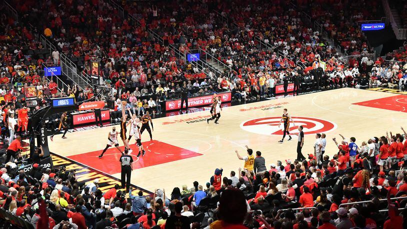 April 24, 2022 Atlanta - during the first half in Game 4 of the first round of the NBA playoffs at State Farm Arena on Sunday, April 224, 2022.(Hyosub Shin / Hyosub.Shin@ajc.com)