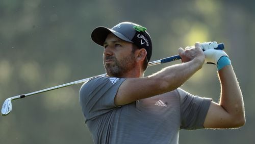 Sergio Garcia of Spain plays a shot during a practice round prior to the start of the 2018 Masters Tournament at Augusta National Golf Club on April 3, 2018 in Augusta, Georgia.  (Photo by Jamie Squire/Getty Images)