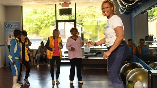 Dawn Wells teaches an exercise class April 21 for the blind and visually impaired at her fitness studio in Covington. She does such classes free of charge once a month. She also runs the Angel Eyes Fitness and Nutrition nonprofit. CONTRIBUTED BY REBECCA BREYER